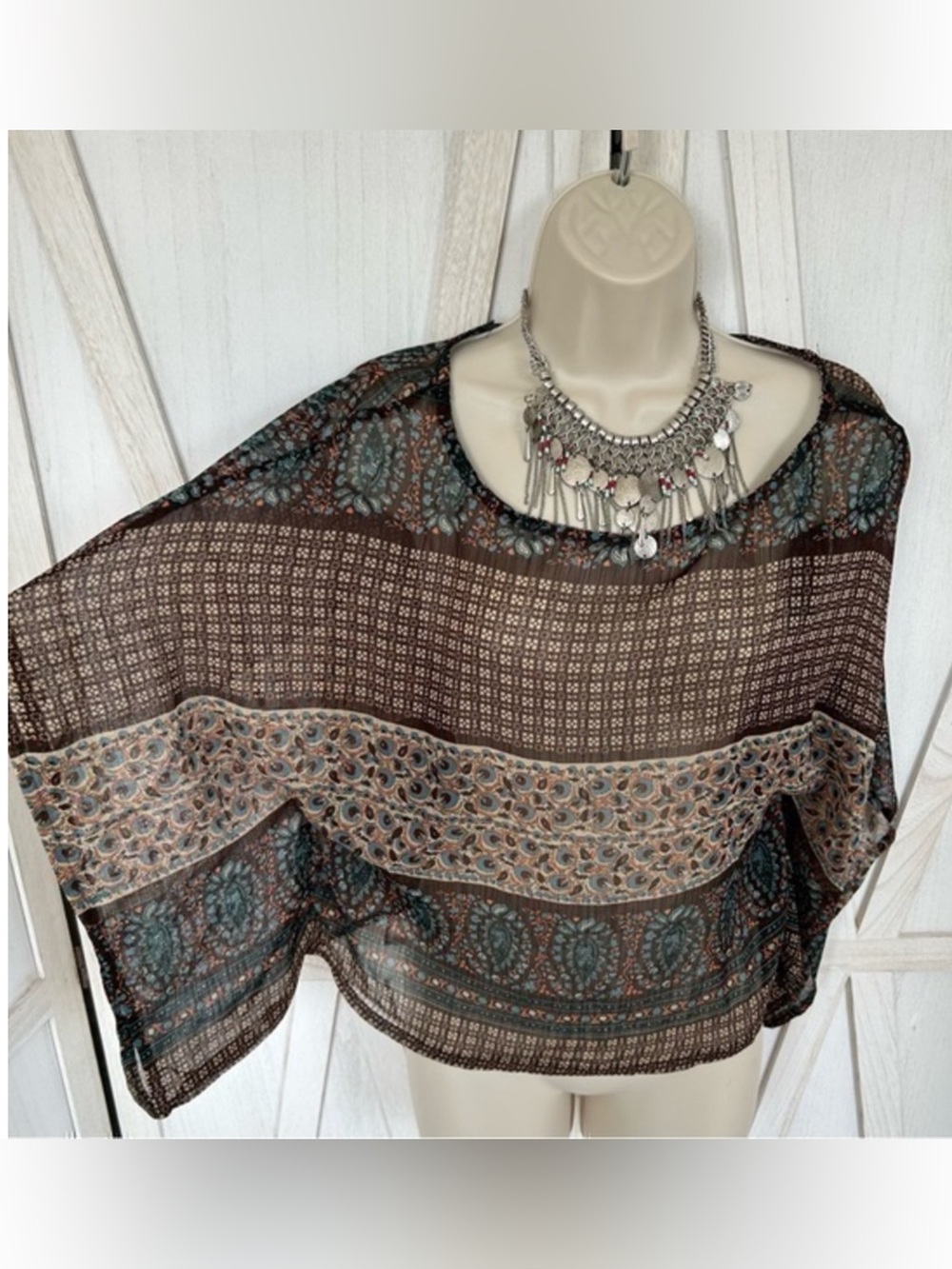 ✨NEW Passport Sheer Brown Paisley-Print Tunic with Teal Accents